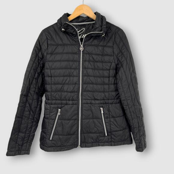 Guess Black Quilted Puffer Jacket with Zip Front Size Medium - Picture 1 of 6